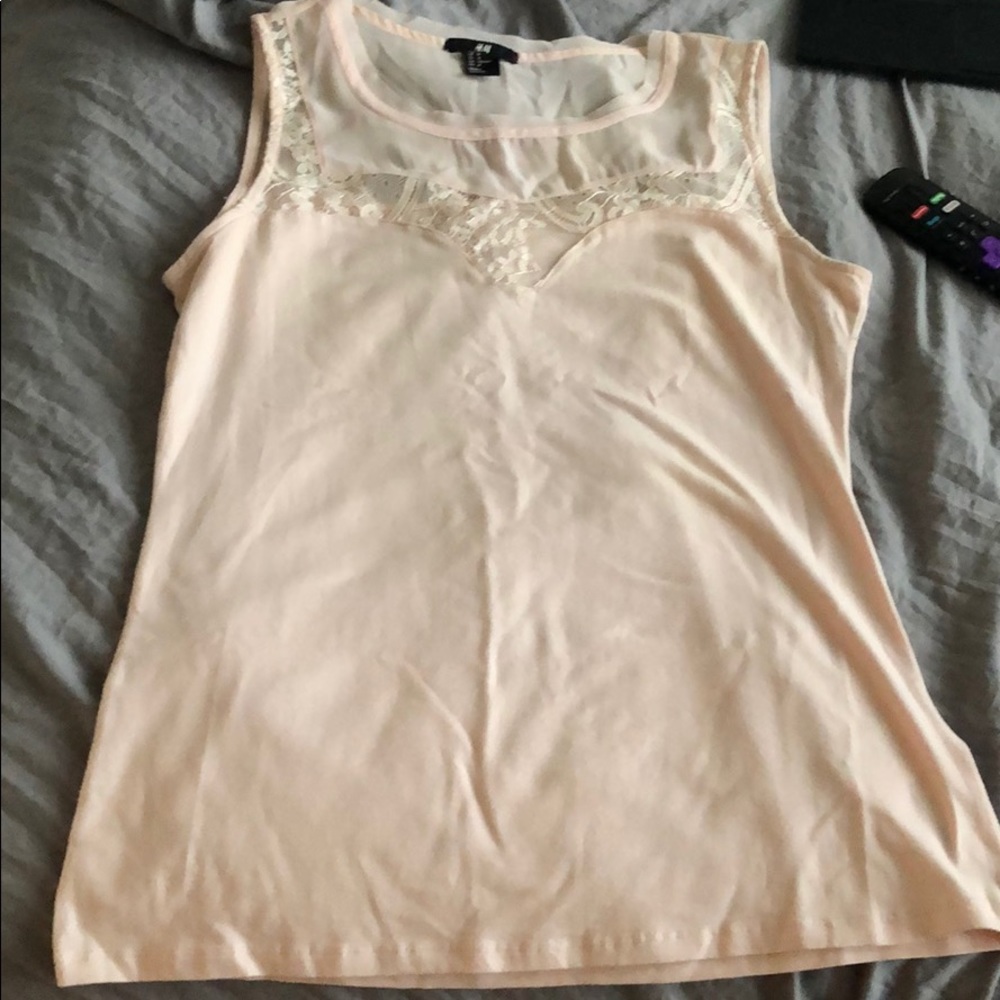 Pink lace cut-out tank top